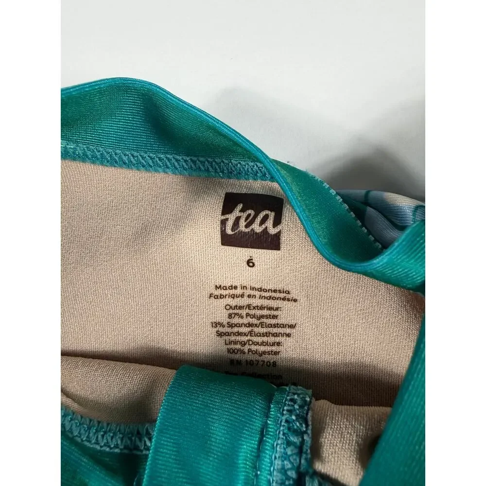 Tea Collection Fish Print Short Sleeve One Piece Swimsuit Teal Girls Size 6